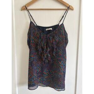Old Navy Floral Ruffle Cami Tank Top Chiffon Patchwork Boho Navy Blue L Large